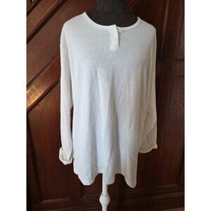 L.A. Blues Womens White Ribbed Henley Top Size 22/24W Cotton Blend Long Sleeve